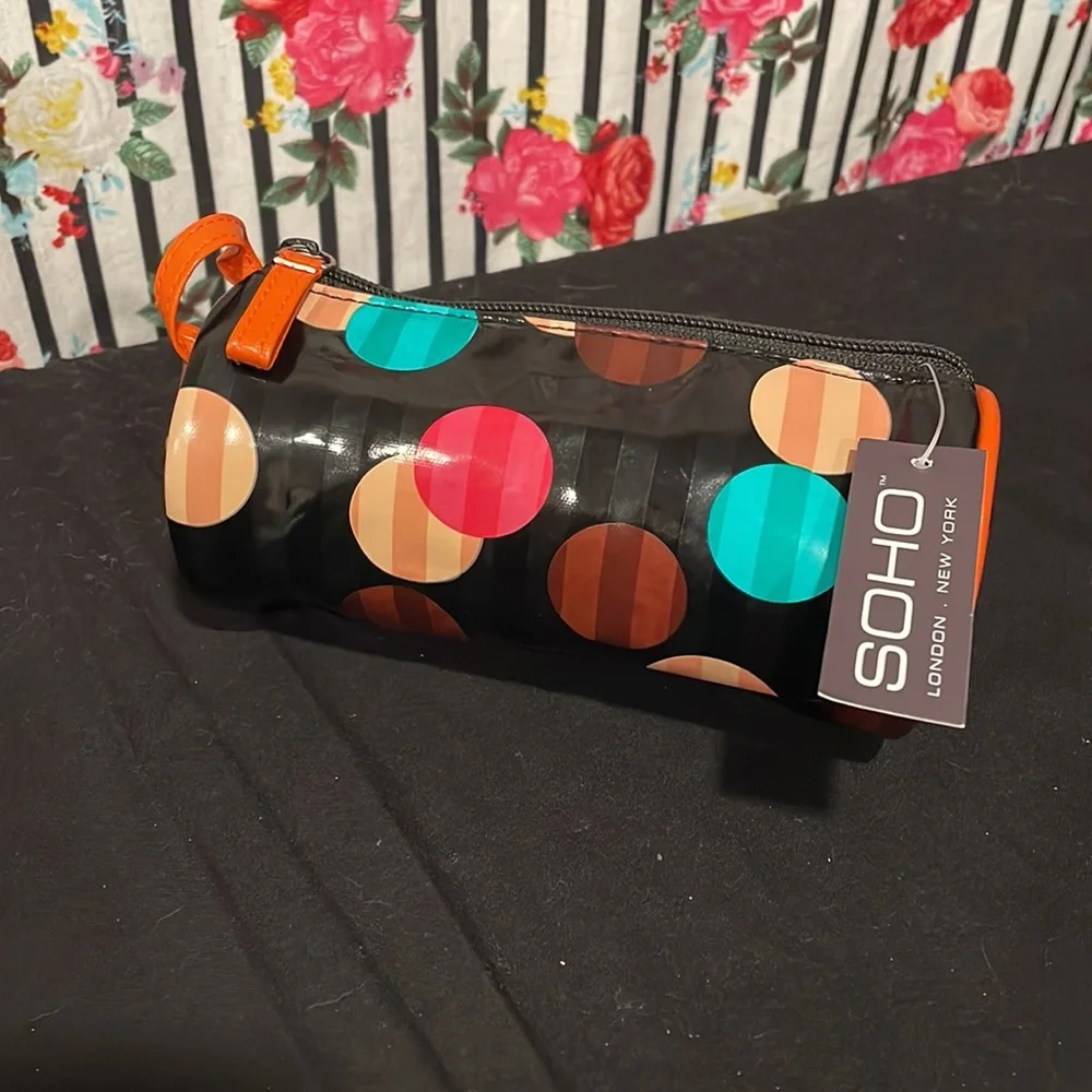 3/ $12 🌻 NWT! small striped polka dot makeup pouch with mirror
